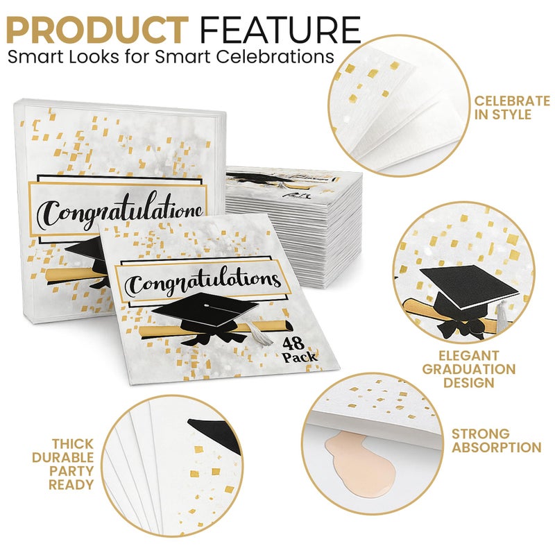 Iconikal 48-Count Graduation Party Napkins Disposable Paper Dinner Size, Congratulations Graduate - Image 5